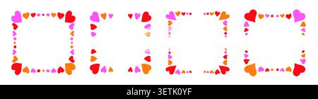 Hand drawn love frames set. Red and pink doodle heart borders for Valentine`s card or wedding. Stock Vector